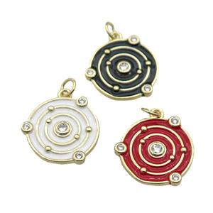 copper circle pendant with enamel, planet, gold plated, mixed, approx 14mm dia