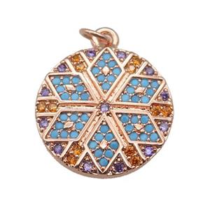 copper circle Star pendant paved zircon, rose gold, approx 20mm dia