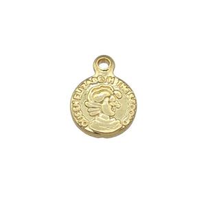 copper coin pendant, gold plated, approx 6mm dia