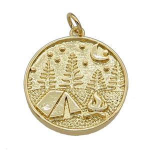copper coin pendant, countryside, gold plated, approx 20mm dia