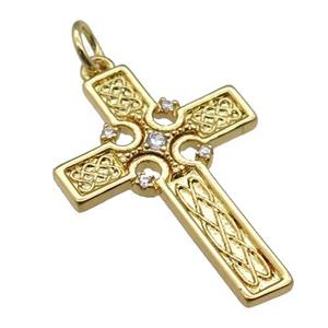 copper cross pendant paved zircon, gold plated, approx 17-25mm
