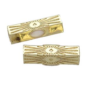 copper hexagon tube beads, white enamel, gold plated, approx 8-23mm, 5mm hole