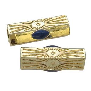 copper hexagon tube beads, blue enamel, gold plated, approx 8-23mm, 5mm hole