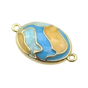 copper oval connector with enamel, puzzle, gold plated, approx 12-15mm