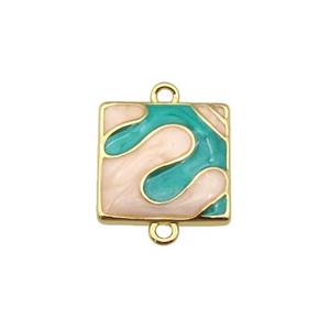 copper square connector with enamel, puzzle, gold plated, approx 12mm