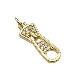 copper zipper charm pendant paved zircon, gold plated, approx 6-16mm