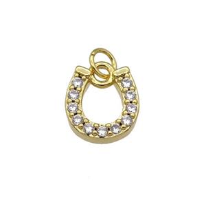copper Horseshoe Good Luck Charm pendant paved zircon, gold plated, approx 9mm