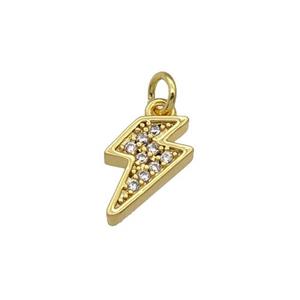 copper Lightning charm pendant paved zircon, gold plated, approx 7-11mm