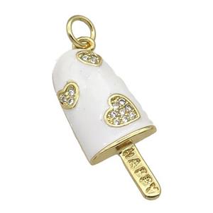 copper Icecream charm pendant paved zircon, white enamel, gold plated, approx 10-25mm