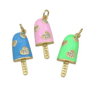 copper Icecream charm pendant paved zircon, enamel, gold plated, mixed, approx 10-25mm