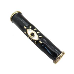 copper curved tube beads with black enamel, eye, gold plated, approx 8-36mm, 4mm hole
