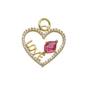 copper Heart pendant paved zircon, LOVE, gold plated, approx 16mm