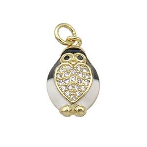 copper Penguin pendant paved zircon, enamel, gold plated, approx 11-15mm