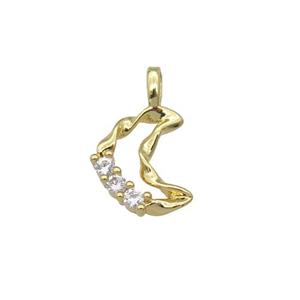 copper Moon pendant paved zircon, gold plated, approx 9-11mm