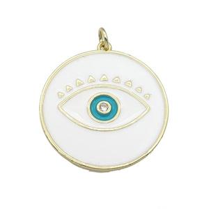 copper coin Eye pendant with withe enamel, gold plated, approx 27mm dia