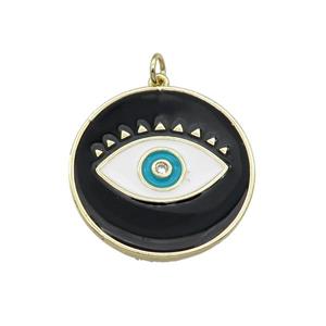 copper coin Eye pendant with black enamel, gold plated, approx 27mm dia