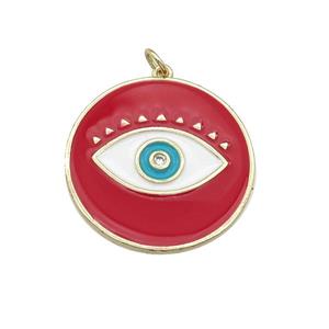 copper coin Eye pendant with red enamel, gold plated, approx 27mm dia