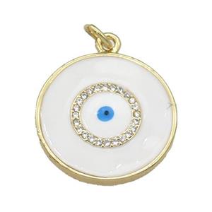 copper coin Eye pendant with withe enamel, gold plated, approx 20mm dia