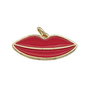 copper Lip pendant with red enamel, gold plated, approx 10-24mm