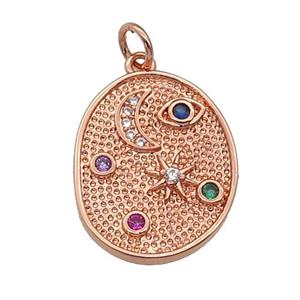 copper Moon Star pendant paved zircon, rose gold, approx 16-20mm