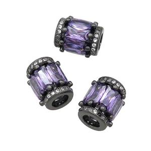 copper tube beads pave purple zircon, black plated, approx 9-12mm, 5mm hole