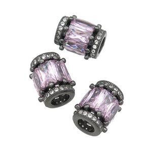 copper tube beads pave pink zircon, large hole, black plated, approx 9-12mm, 5mm hole