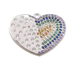 copper Heart pendant paved zircon, platinum plated, approx 19-24mm