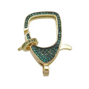 copper Lobster Clasp paved green zircon, gold plated, approx 17-26mm