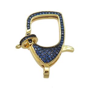 copper Lobster Clasp paved blue zircon, gold plated, approx 17-26mm