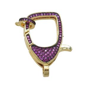 copper Lobster Clasp paved hotpink zircon, gold plated, approx 17-26mm