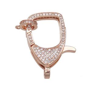 copper Lobster Clasp paved zircon, rose gold, approx 17-26mm