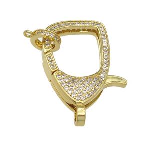 copper Lobster Clasp paved zircon, gold plated, approx 17-26mm