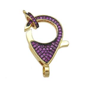 copper Lobster Clasp paved hotpink zircon, gold plated, approx 16-22mm