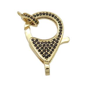 copper Lobster Clasp paved black zircon, gold plated, approx 16-22mm