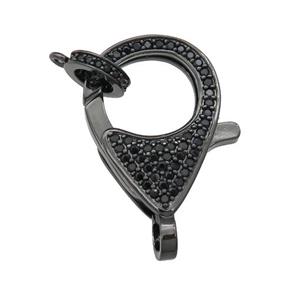 copper Lobster Clasp paved black zircon, black plated, approx 16-22mm