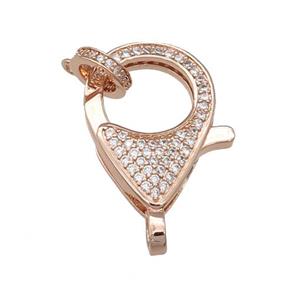 copper Lobster Clasp paved zircon, rose gold, approx 16-22mm