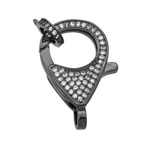 copper Lobster Clasp paved zircon, black plated, approx 16-22mm