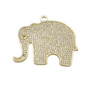 copper Elephant charm pendant paved zircon, gold plated, approx 30-37mm
