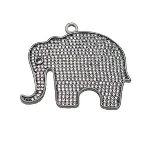 copper Elephant charm pendant paved zircon, black plated, approx 30-37mm