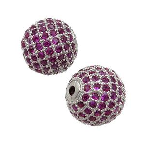 round copper Beads pave hotpink zircon, platinum plated, approx 10mm dia