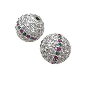 round copper Beads pave green zircon, platinum plated, approx 12mm dia