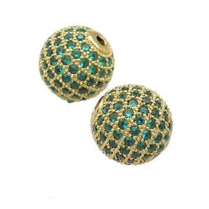 round copper Beads pave green zircon, gold plated, approx 12mm dia