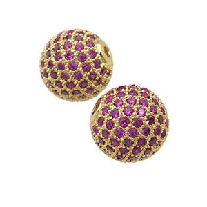 round copper Beads pave hotpink zircon, gold plated, approx 12mm dia