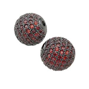 round copper Beads paved red zircon, black plated, approx 12mm dia