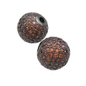round copper Beads paved orange zircon, black plated, approx 12mm dia