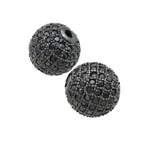 round copper Beads paved black zircon, black plated, approx 12mm dia