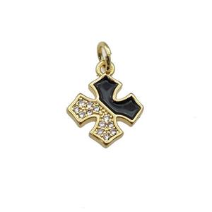 copper cross pendant paved zircon with black enamel, gold plated, approx 10mm