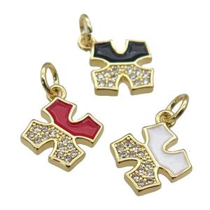 copper cross pendant paved zircon with enamel, gold plated, mixed, approx 10mm