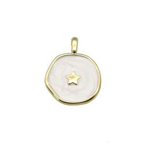 copper coin pendant with white enamel, star, gold plated, approx 14mm