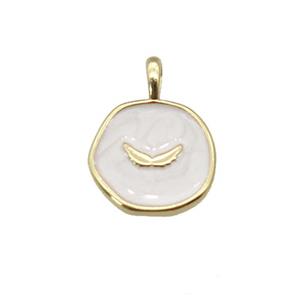 copper coin pendant with white enamel, wing, gold plated, approx 14mm